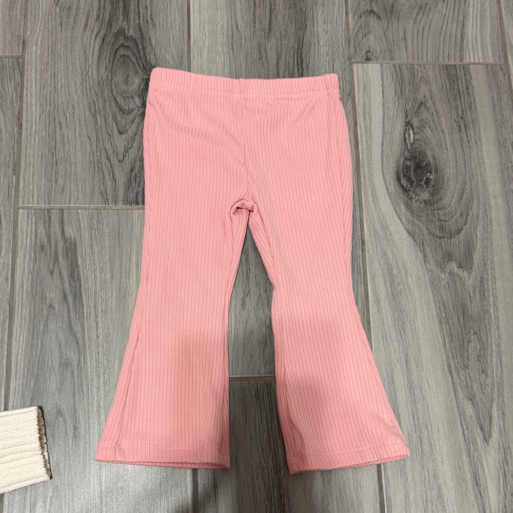 Girl's Cream Cardigan with Pink Bows + Pink Ribbed Leggings - Picture 3 of 3